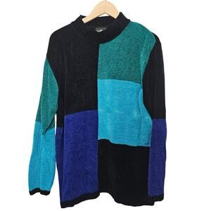Sag Harbor Vintage Colorblock Black Blue Green Soft Knit Cozy Sweater Size‎ 1X